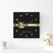 モノグラムクラスブラックアンド金ゴールド幹部 スクエア壁時計 (ホーム)