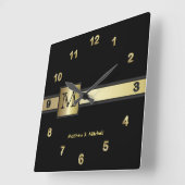 モノグラムクラスブラックアンド金ゴールド幹部 スクエア壁時計 (傾斜)