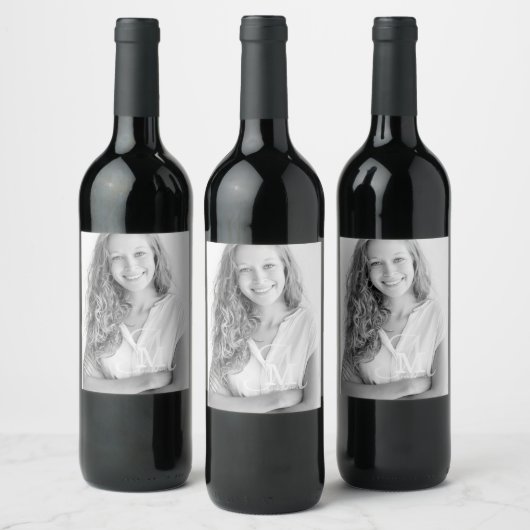 モノグラムクラス年カスタム写真卒業 ワインラベル (ボトル)