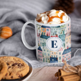 モノグラムクリスマカラフルスハウスホリデイ コーヒーマグカップ