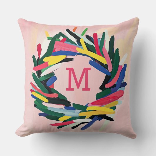 モノグラムクリスマスはっきりしたカラフルリース クッション (正面)