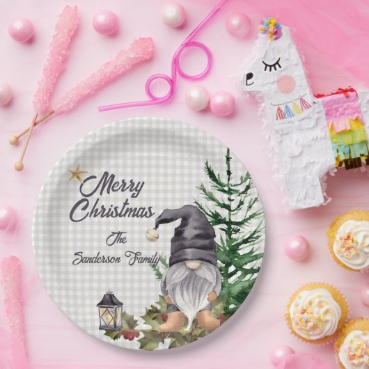 モノグラムクリスマスウォーターカラー格言エプロン ペーパープレート (パーティー)