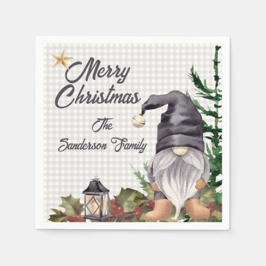 モノグラムクリスマスウォーターカラー格言 スタンダードカクテルナプキン (正面)