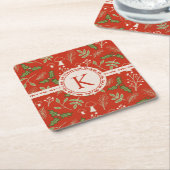 モノグラムクリスマスウッドランズレッド スクエアペーパーコースター (アングル)