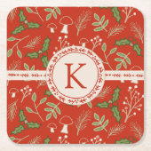 モノグラムクリスマスウッドランズレッド スクエアペーパーコースター (正面)