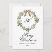 モノグラムクリスマスオレンジリースボウノンフォト シーズンカード (正面)