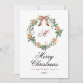 モノグラムクリスマスオレンジリースボウノンフォト シーズンカード (正面)