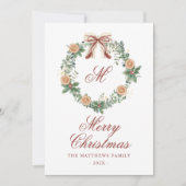 モノグラムクリスマスオレンジリースボウノンフォト シーズンカード (正面)