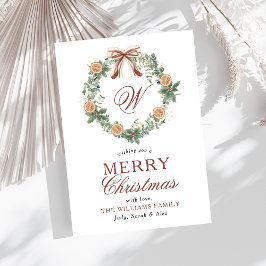 モノグラムクリスマスオレンジリースボウノンフォト シーズンカード