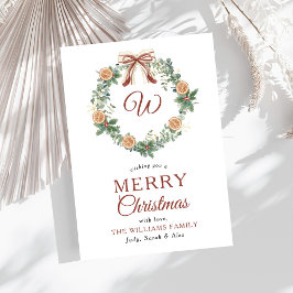 モノグラムクリスマスオレンジリースボウノンフォト シーズンカード