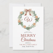 モノグラムクリスマスオレンジリースボウノンフォト シーズンカード (正面)