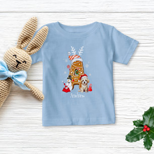 モノグラムクリスマスサンタギンガーブレッドレターボーイ ベビーTシャツ
