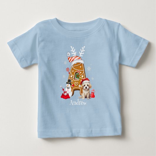 モノグラムクリスマスサンタギンガーブレッドレターボーイ ベビーTシャツ (正面)