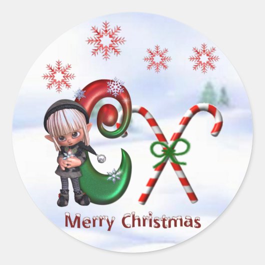 モノグラムクリスマスステッカーC ラウンドシール (正面)