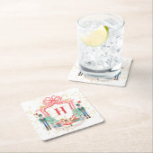 モノグラムクリスマスナツクラッカークレスト スクエアペーパーコースター (インサイチュ)