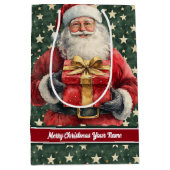 モノグラムクリスマスバッグ：水彩色サンタクロース ミディアムペーパーバッグ (正面)