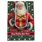 モノグラムクリスマスバッグ：水彩色サンタクロース ミディアムペーパーバッグ (裏面)