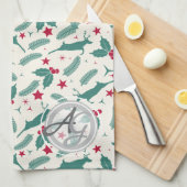 モノグラムクリスマスホリデーズデコールスタグホリーフォーク キッチンタオル (四つ折り)