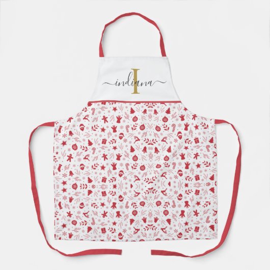 モノグラムクリスマスホリデーズパーソナライズされたフェスティバル エプロン (正面)