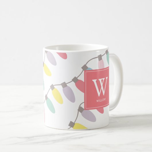 モノグラムクリスマスホリデーライトパターンコーヒーM コーヒーマグカップ (正面右)