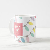 モノグラムクリスマスホリデーライトパターンコーヒーM コーヒーマグカップ (正面左)