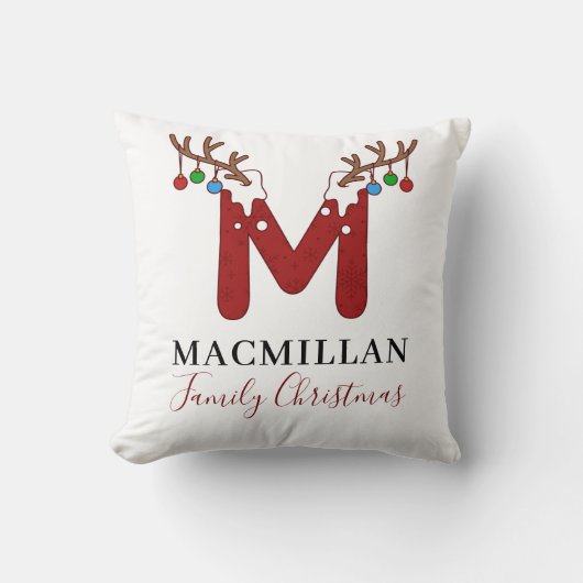 モノグラムクリスマスマッチングファミリーホーム〔雄ジカの〕枝角 クッション (正面)