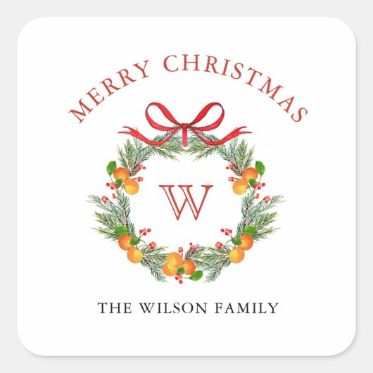 モノグラムクリスマスリースホリデイ スクエアシール (正面)