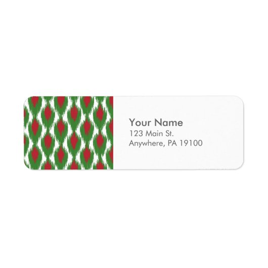 モノグラムクリスマスレッドグリーンイカットダイヤモンドパターン ラベル (正面)