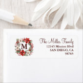 モノグラムクリスマス伝統的リースエレガント ラベル (インサイチュ)