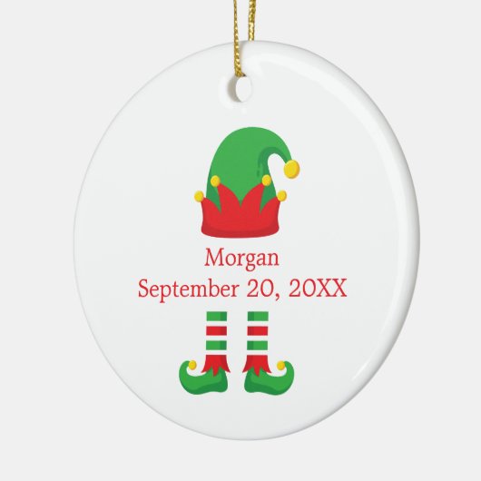 モノグラムクリスマス小妖精や小人レッドグリーンベビーギフト セラミックオーナメント (左)