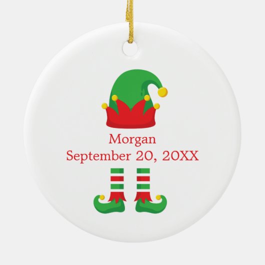 モノグラムクリスマス小妖精や小人レッドグリーンベビーギフト セラミックオーナメント (裏面)