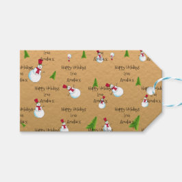 モノグラムクリスマス金ゴールド雪だるま ギフトタグ