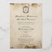 モノグラムクレストアンティークスクロールNavy 結婚 Blue's 箔招待状 (裏面)