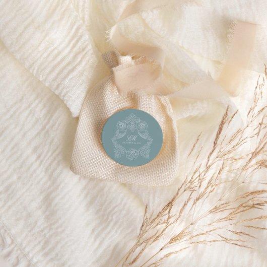 モノグラムクレストオーナメントダスティブルー結婚ズのロゴ ラウンドシール