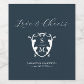 モノグラムクレストカスタムワインボトルラベルネイビーブルー ワインラベル (シングルラベル)