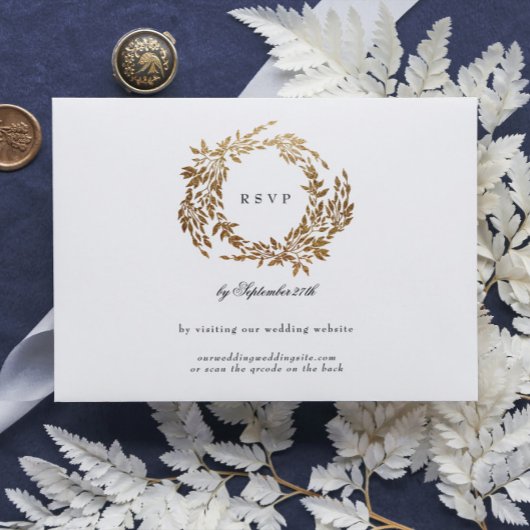 モノグラムクレストクラシックエレガントな結婚式QRコード 出欠カード