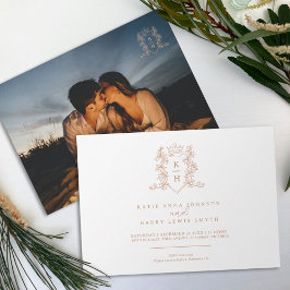 モノグラムクレストハートクラウンバラ金ゴールド白 招待状