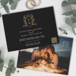 モノグラムクレストハートクラウン黒金ゴールド 招待状