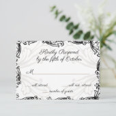 モノグラムクレストブラックと金ゴールドヴィンテージウェディングrsvp 出欠カード (スタンド正面)