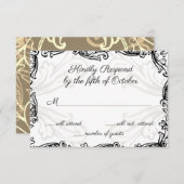 モノグラムクレストブラックと金ゴールドヴィンテージウェディングrsvp 出欠カード (正面/裏面)