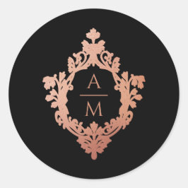 モノグラムクレストブラックピンクローズ華美金ゴールド結婚ズ ラウンドシール