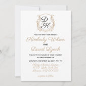 モノグラムクレストブラック&金ゴールドヴィンテージウェディング 招待状 (正面)
