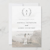 モノグラムクレスト白黒フォトオーバーレイ結婚ズ 招待状 (正面)