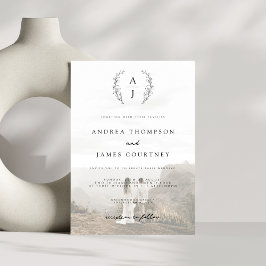 モノグラムクレスト白黒フォトオーバーレイ結婚ズ 招待状