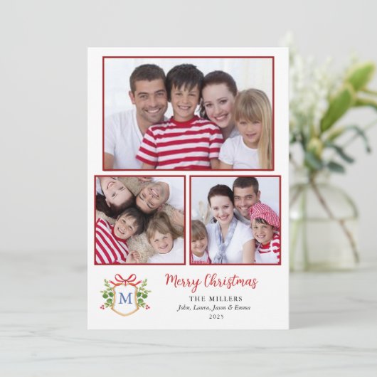 モノグラムクレスト複数の写真クリスマスグリーティング シーズンカード (スタンド正面)