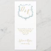 モノグラムクレスト金ゴールドダスティ結婚ブルーのメニュー メニュー (裏面)