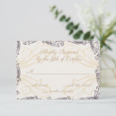 モノグラムクレスト金ゴールドパープルヴィンテージウェディングrsvp 出欠カード (スタンド正面)