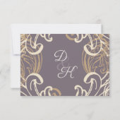 モノグラムクレスト金ゴールドパープルヴィンテージウェディングrsvp 出欠カード (裏面)