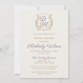 モノグラムクレスト金ゴールドヴィンテージ紫ブライダルシャワー 招待状 (正面)