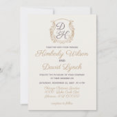 モノグラムクレスト金ゴールド紫ヴィンテージウェディング 招待状 (正面)